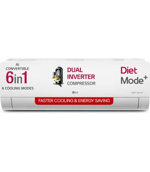 LG 2025 Model AI Convertible 6-in-1 1.5 Ton 3 Star Split AI Dual Inverter with Faster Cooling and Energy Saving, VIRAAT Mode and Diet Mode Plus AC - White (US-Q18JNXE, Copper Condenser)